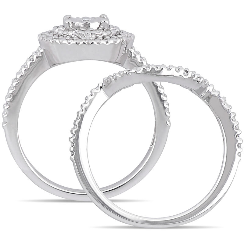 Diamond Halo Split Shank 1/4ctw. Ring + Band 2-Piece Ring Set in Sterling Silver image number null