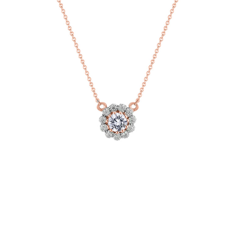 Created White Sapphire & Diamond Halo Flower Pendant in 10k Rose Gold image number null