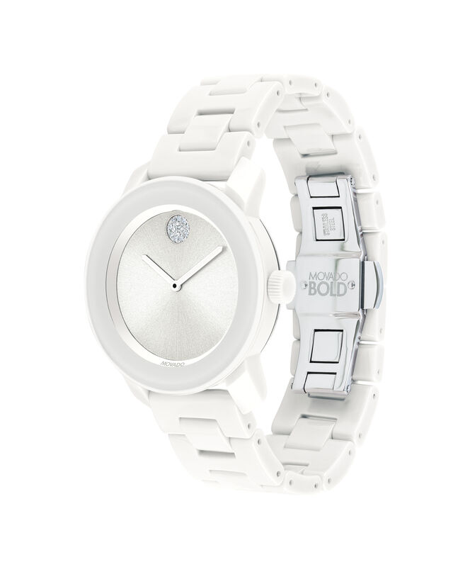 Movado BOLD Ladies’ White Ceramic Crystal Dial Bracelet Watch 3600534 image number null