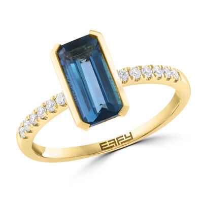 EFFY Emerald-Cut Blue Topaz & Diamond Ring in 14k Yellow Gold