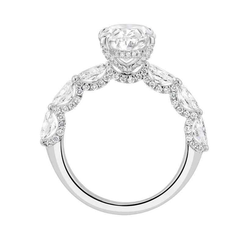 Oval-Cut Lab Grown 4 3/4ctw. Diamond With Horizontal Oval-Cut Diamond Side Scalloped Accents Engagement Ring in 14k White Gold image number null