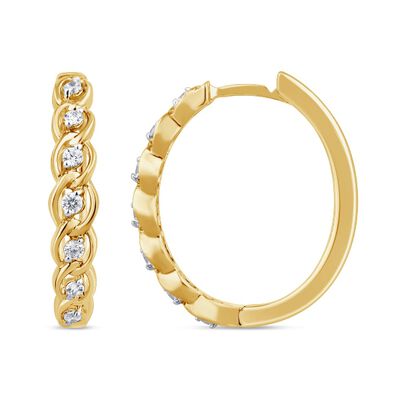 Brilliant-Cut 0.25ctw. Diamond S Link Hoop Earrings in 10k Yellow Gold