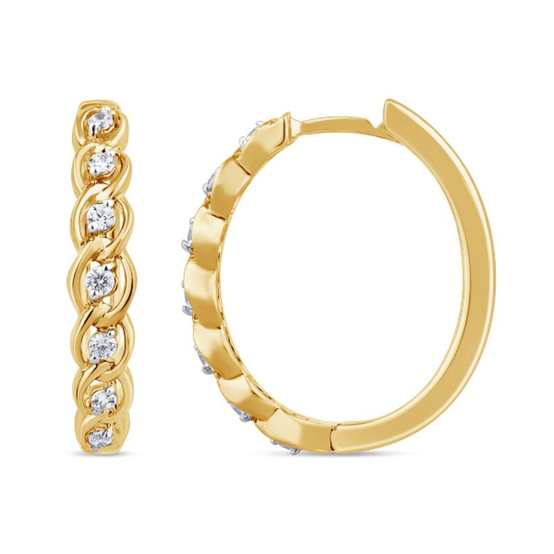 Brilliant-Cut 0.25ctw. Diamond S Link Hoop Earrings in 10k Yellow Gold image number null
