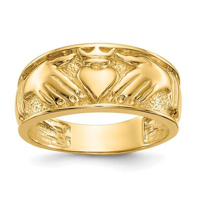 Men's Polished Claddagh Ring in 14k Yellow Gold