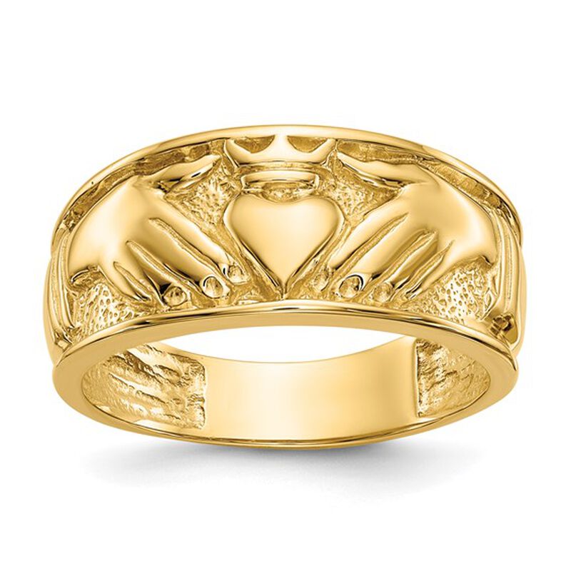 Men's Polished Claddagh Ring in 14k Yellow Gold image number null