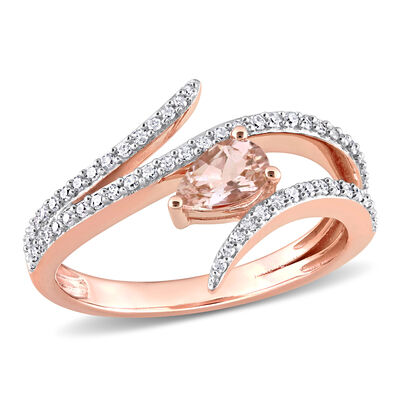 Pear-Cut Morganite Bypass Ring in 10k Rose Gold