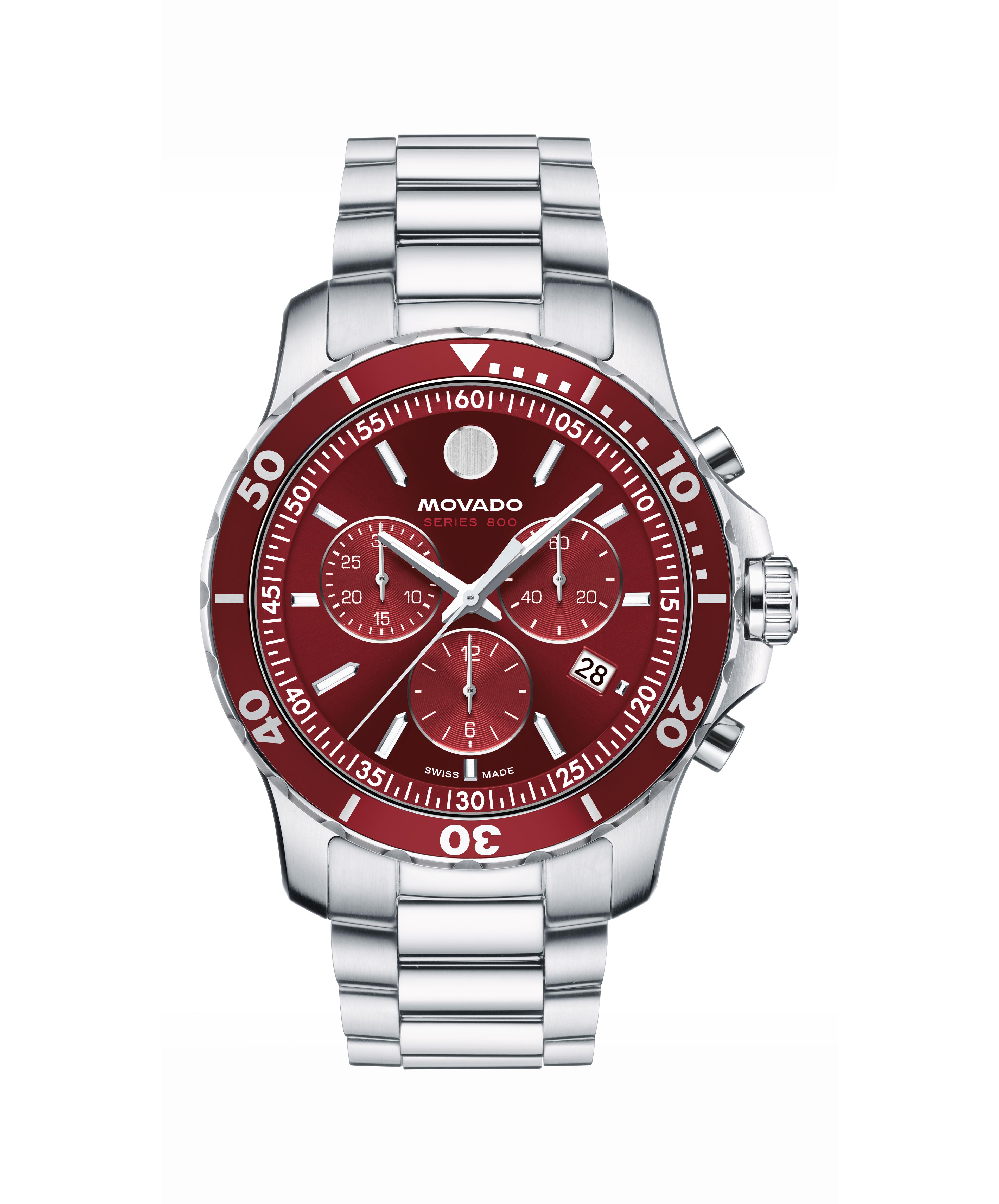 Movado Men's Series 800 Chronograph Deep Red Sunray Dial White