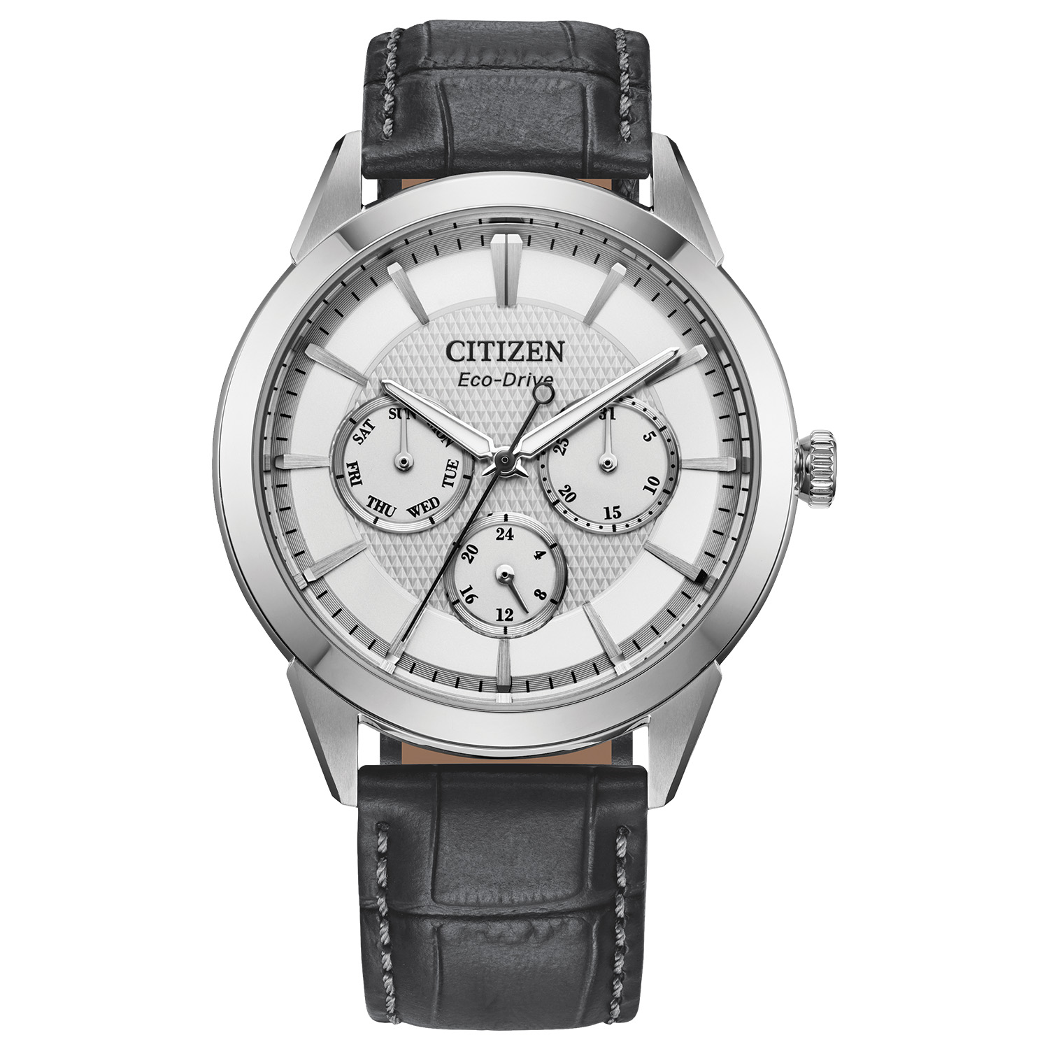Citizen Men's Classic Multifunction White Dial Black Leather Strap
