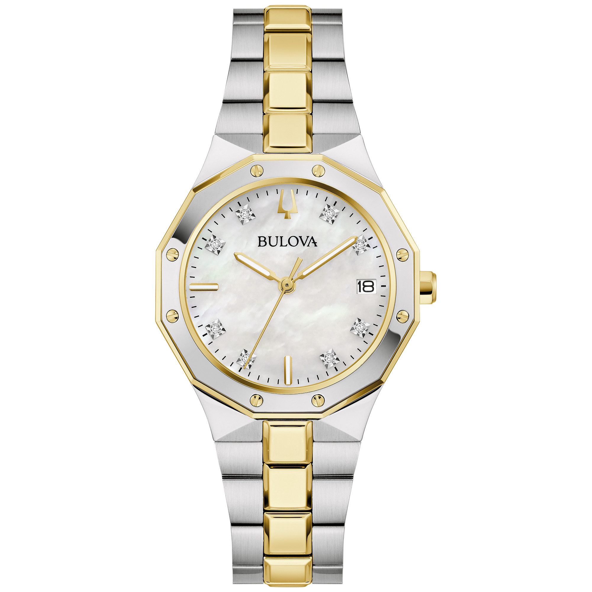 Bulova Ladies Watch Two-Tone Bracelet White Dial Gold Markers 98t64 Bulova Ladies Two Tone 98T30 Gold Plated Cocktail Watch 20mm  main image 2