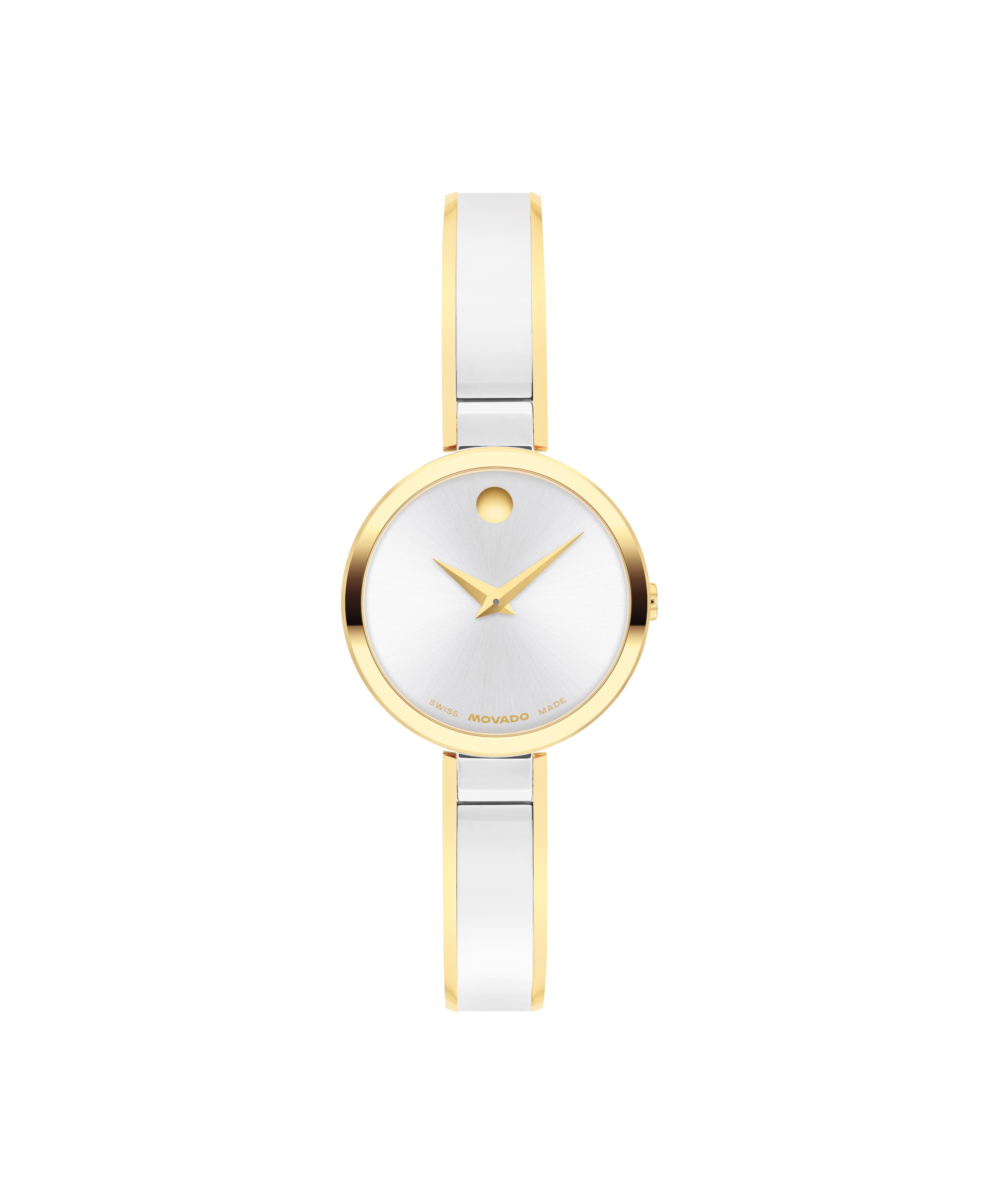Movado Ladies' Moda Silver White Dial Yellow Gold-Tone Stainless