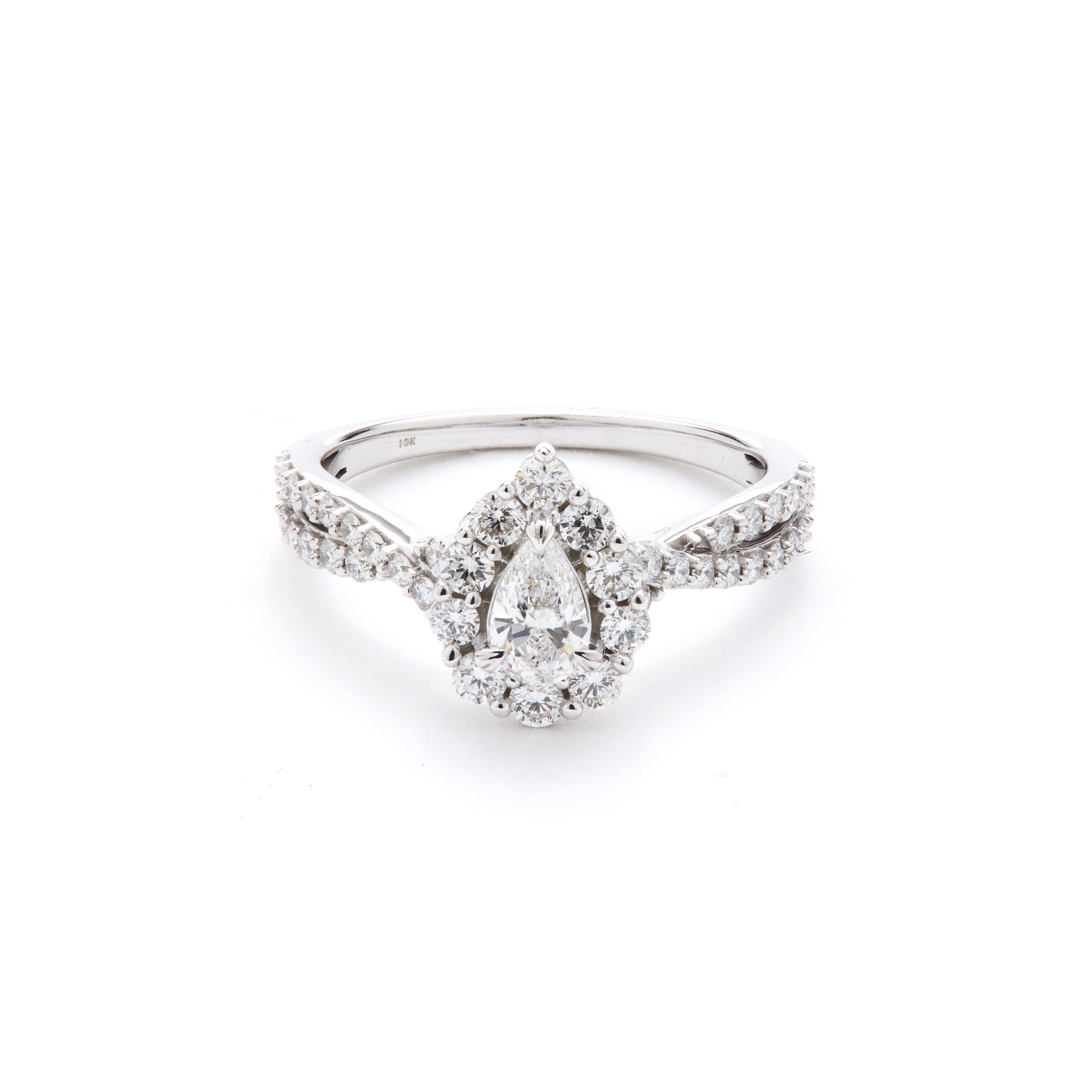 Darby. Pear-Shaped Lab Grown 1ctw. Diamond Halo Twist Engagement