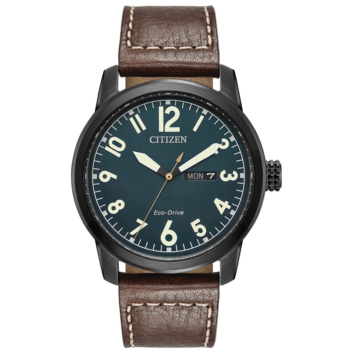 ベルリオーズ Citizen Men's Eco-Drive Military Brown Leather Strap Watch 42mm