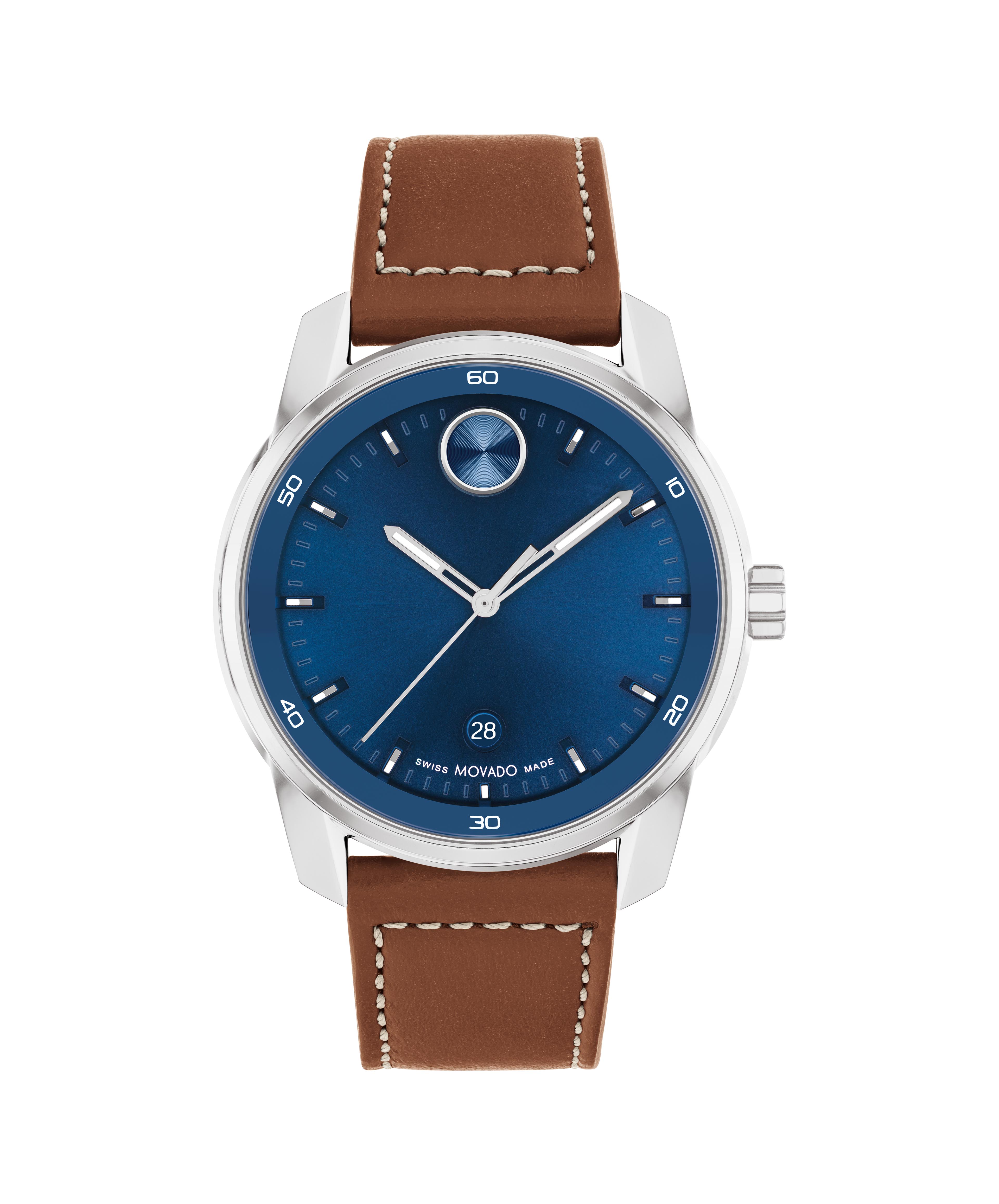 Movado Men's BOLD Verso Blue Dial Stainless Steel Leather Strap