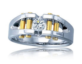 Men's 3/8ct. Diamond Solitaire Ring in 10k White and Yellow Gold