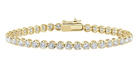 surrounding round lab-grown diamonds totaling 0.30 carats. Lab Grown 8-ctw. Diamond 4-Prong Tennis Bracelet in 14k Yellow Gold