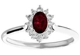 Oval-Cut Garnet and Diamond Halo Ring in Sterling Silver