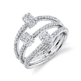 Shy Creation Three-Row Diamond Ring, 1.24 ctw, in 14k White Gold