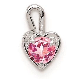 October Synthetic Birthstone Heart Charm in 14k White Gold