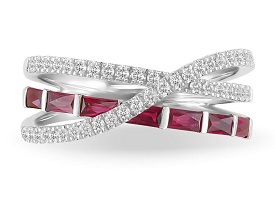 Baguette-Cut Ruby Diamond Band in 10k White Gold