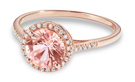 Tahiti Pink Created Round Spinel and Diamond Ring in 14k Rose Gold