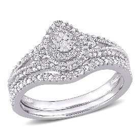 Brilliant-Cut 1/4ctw Diamond Pear Shaped Cluster Bridal Set in Sterling Silver