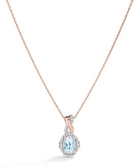 JK Crown® Oval Aquamarine & Diamond Halo Twist Pendant