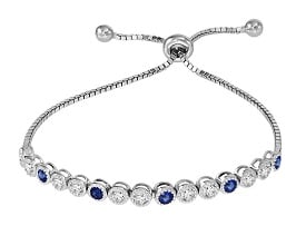 Sapphire & White Zircon Bolo Bracelet in Sterling Silver