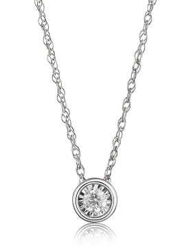 Bezel-Set Diamond 1/10ctw. (HI, I2-3) Solitaire Pendant in 10k White Gold