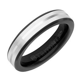 Triton 5mm Black Tungsten Band with White Ceramic Inlay and Center Line