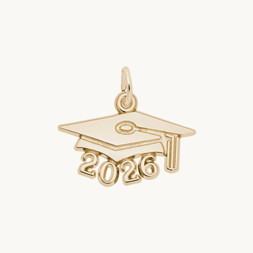 Large 2026 Graduation Cap Charm in Gold Plated Sterling Silver