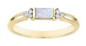 Baguette-Cut Created Opal & Diamond Stackable Ring in 10k Yellow Gold