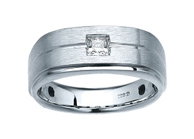 B Goodman Men's 14k White Gold Princess Cut Diamond Solitaire Ring