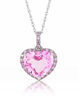 Designed Pink Sapphire Halo Heart Pendant in Sterling Silver 