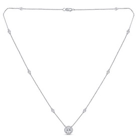 Lab Grown 0.75-carat diamond halo pendant in 14k white gold with bezel stations