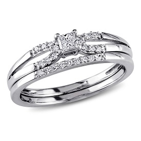 Princess-Cut 1/5-ctw Diamond Split Shank Bridal Set in Sterling Silver