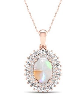 Oval Opal & Diamond Ballerina Pendant in 10k Rose Gold Oval Opal & Diamond Ballerina Pendant in 10k Rose Gold