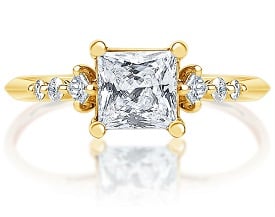 Princess-Cut Lab Grown 1 1/2ctw. Diamond Accented Engagement Ring in 14k Yellow Gold