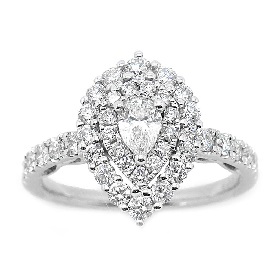 Sutton. Pear-Shaped 1ctw. Diamond Double Halo Engagement Ring in 14k White Gold