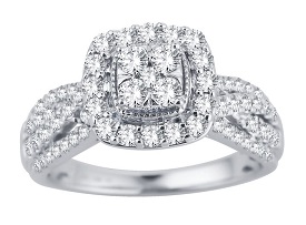 Coco. Lab Grown 1ctw. Diamond Cushion Halo Composite Engagement Ring in 10k White Gold