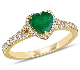 Emerald & Diamond Heart Ring in 14k Yellow Gold