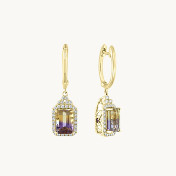 JK Crown Collection Octagon Ametrine & Diamond Earrings in 14k Yellow Gold