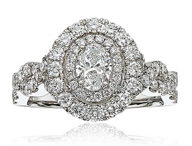 Ophelia, Oval Diamond Double Halo Engagement Ring in 14k White Gold 
