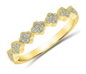 Brilliant-Cut 1/5ctw. Diamond Floral Stackable Band in 10k Yellow Gold
