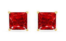 Princess-Cut Created Ruby Solitaire Stud Earrings in 14k Yellow Gold