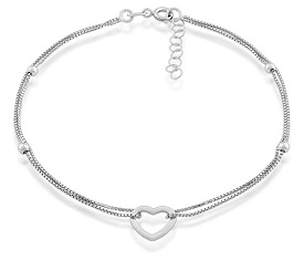 Double Strand Open Heart Anklet in Sterling Silver