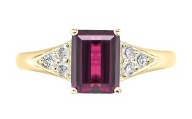 Emerald-Cut Rhodalite Garnet Ring in 10k Yellow Gold