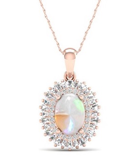 Oval Opal & Diamond Ballerina Pendant in 10k Rose Gold