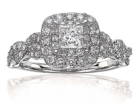 Sienna. Princess-Cut Double Halo Diamond Engagement Ring
