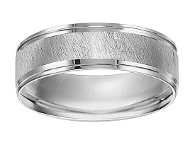 Men's 6mm Steel Brushed High Polished Edge Detail Wedding Band in 14k White Gold