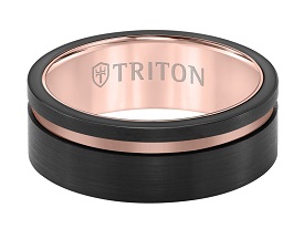 Triton Men's 8mm Black Tungsten & Rose Band